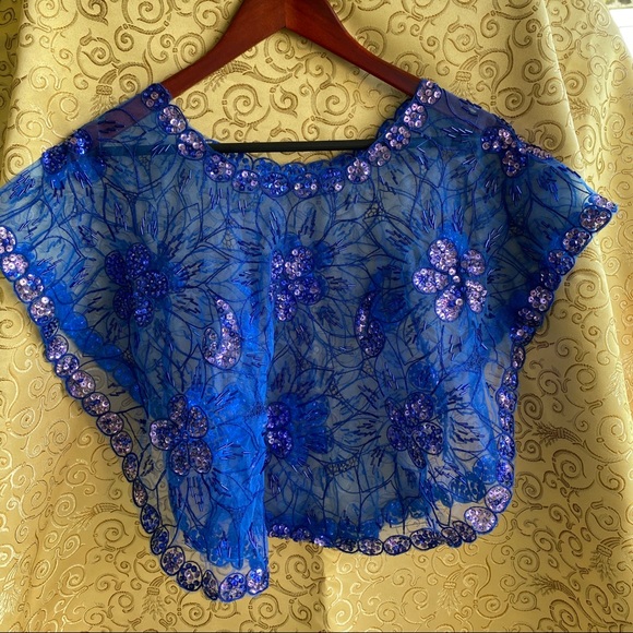 Blue Sequined Beaded See Through Top - Picture 6 of 6